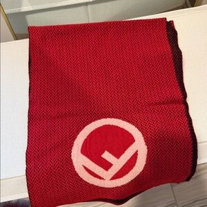 Fendi Red and Black Wool Scarf